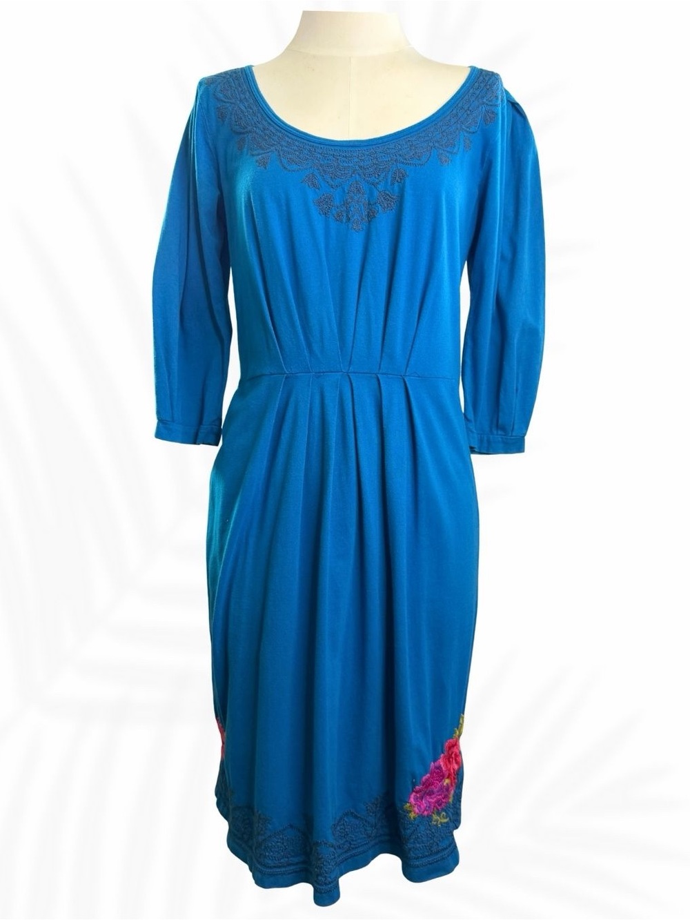 Johnny Was Blue Embroidered Floral Dress Size Small